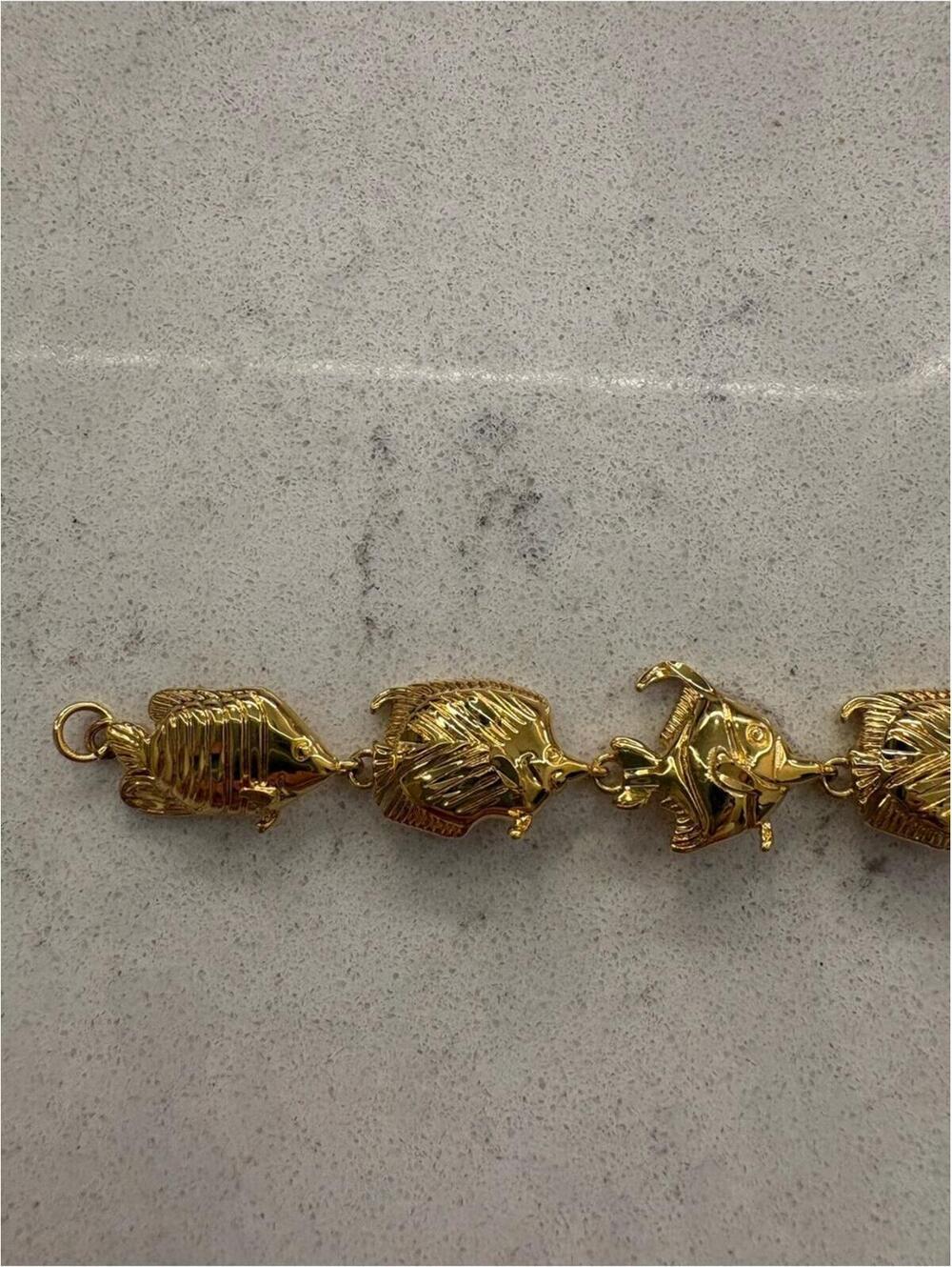 Gold Fish-Link 24k Gold over Bronze Diamond Cut Bracelet - Picture 6 of 7